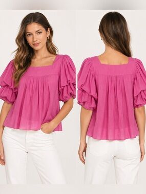 Thierry Colson Pink Silk Cotton Puff Sleeve Blouse Top XS